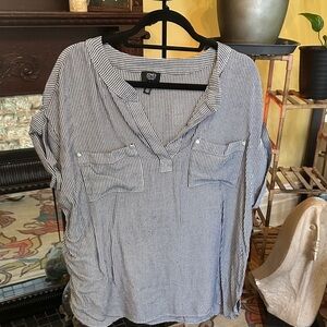 Jones New York Navy and White Striped Button Down Shirt